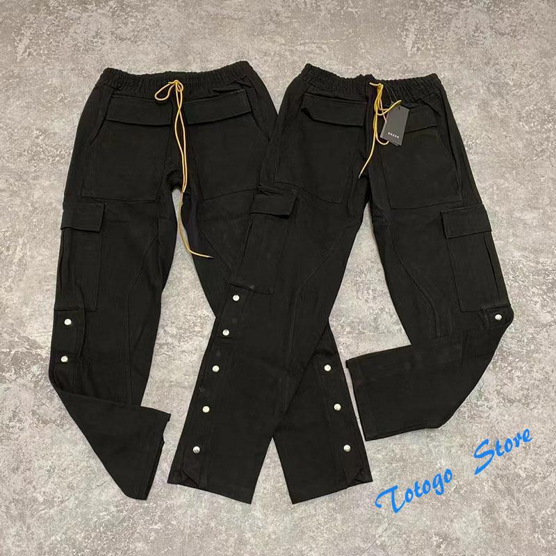 

Men's Pants Hip-Hop Legs Button Drawstring Multi-Pocket Cargo Joggers Trousers Men Women 1:1 Top Quality Tooling With Tags, Black