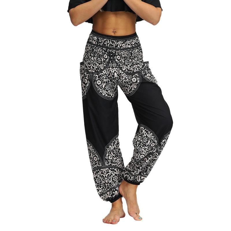 

Women's Pants & Capris Thai Trousers Women Elegant Print Casual Hippy Baggy Boho Loose High Waist National Yoga Lantern Beach, Blue2