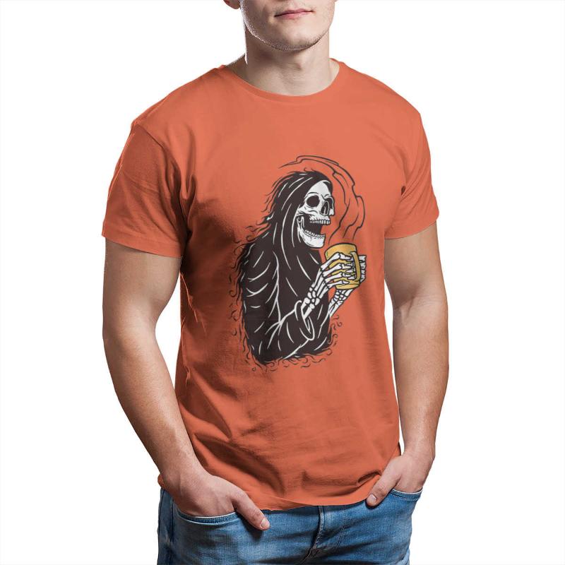 

Fashion Trend Casual Simple Style Men' T-Shirts Anime Skull Grim and Coffee Tees Shirt Men Summer 100% Cotton All-match Tops, Army green