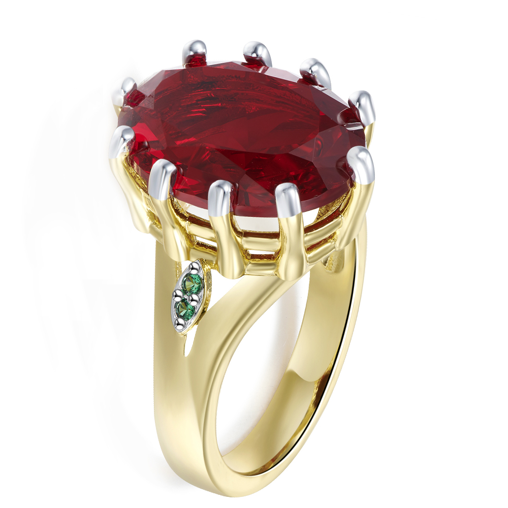 

Christmas Gift For Wife Big Oval Red Zirconia Ring Gold-Golor 2 Tone Jewellery Anniversary Luxury Large Stone Jewelry