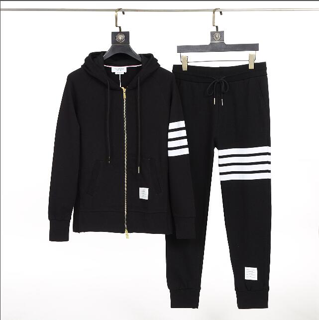 

mens hoodie sweater sweatpants suit womens original standard striped casual couple sports suit long sleeve, Black