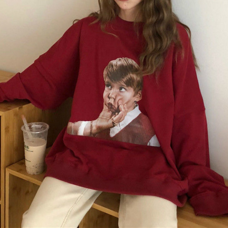 

2021 New Deeptown Estilo Coreano Hoodies Inverno Moda Impresso Pulver Mais Veludo Solto Quente Harajuku Casual Moletom Feminino A6c2, Black