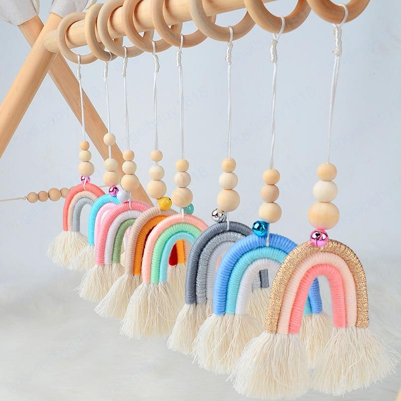 

INS Nordic Wall Nursery Decor Woven Rainbow Kids Room Decoration Pendant Wood Crafts Wooden Ring Tassel Hanging Ornaments
