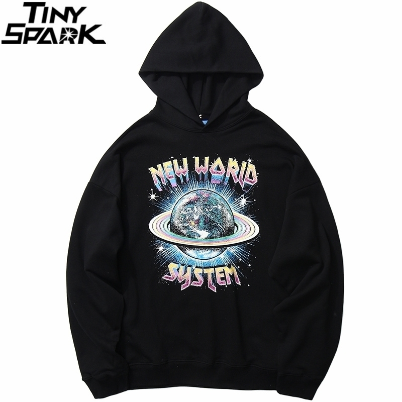 Hip Hop Streetwear Sweats à capuche Sweat-shirt Nouveau Monde Imprimer Hommes Harajuku Pull à capuche Coton Automne Lâche Sweat-shirt Noir 201113