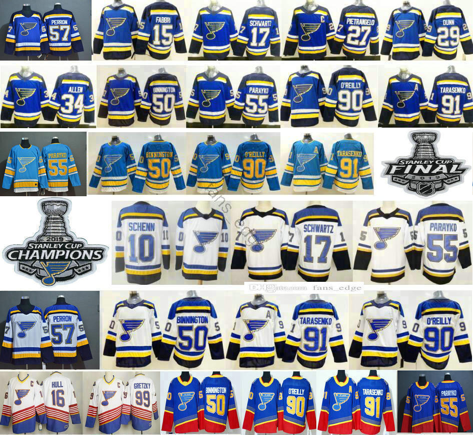 

St. Louis Blues 10 Brayden Schenn 17 Jaden Schwartz 50 Binnington 55 Colton Parayko 57 David Perron Vladimir 90 Ryan O'Reilly Hockey Jerseys, Black;red