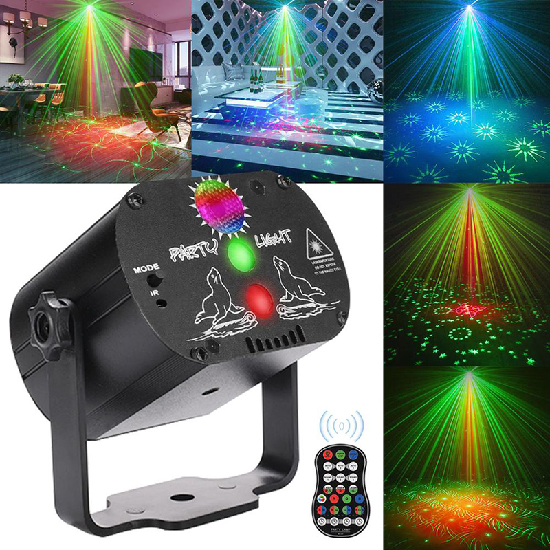 

60 patterns Mini DJ Disco Light Party Stage Lighting Effect Voice Control USB Laser Projector Strobe Lamp for Home Dance Floor