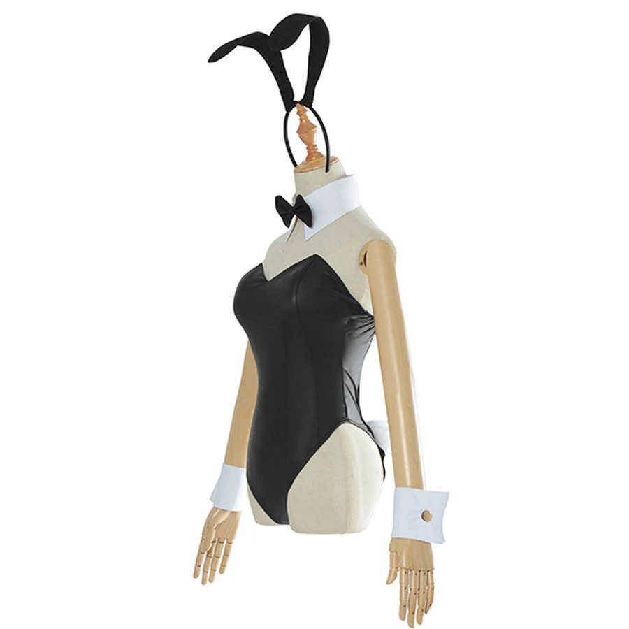 

Sexy Cute Bunny Girl Cosplay Jumpsuit Anime Sakurajima Mai Senpai Costume Faux Leather Woman Rabbit Costumes Y0913