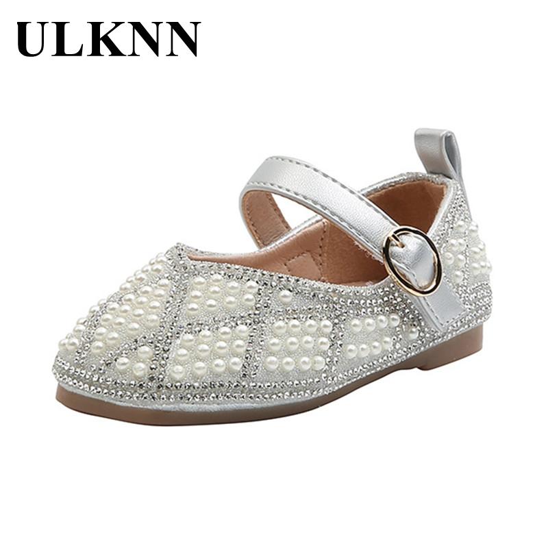 

ULKNN Spring Children's Shoes Girls' Pearl Shiny Princess Shoes Children's Shallow For Baby Beads Shoe Infant Size 21-30, Pink