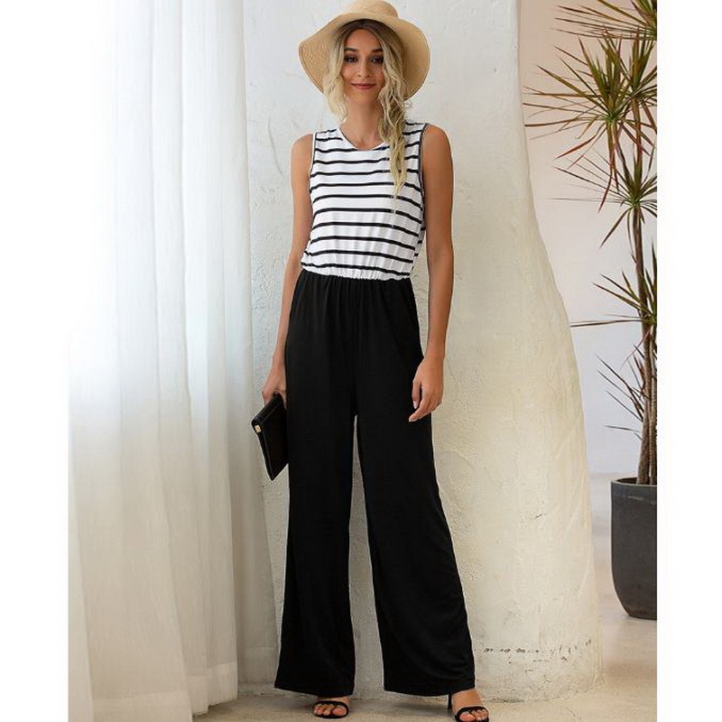 

2021 New Summer Patchwork High Waist Rompers Casual Printing o Neck Full Jumpsuit Womens Q96z, 03