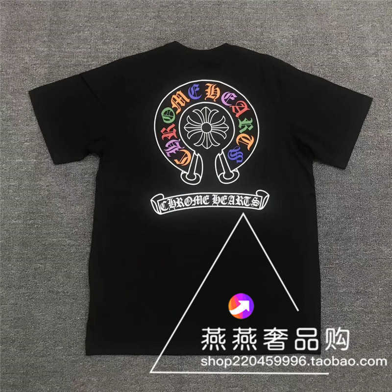 

Chrome Chrome/Hearts Brand Chao Hearts Sanskrit Horseshoe Cross Loose Short Sleeve T-shirt for Men and Women, White;black