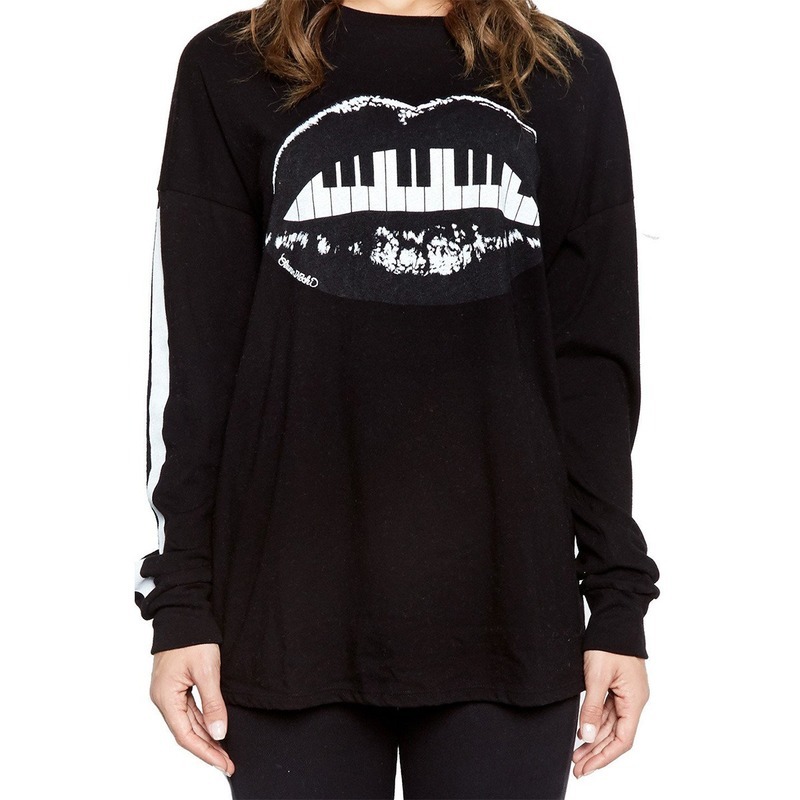 

2021 New Black Piano Lip Printed Pullovers Sweatshirt with Female Hood Autumn Fashion Long Sleeve Simple Streetwear Hoodie Girls Ws07