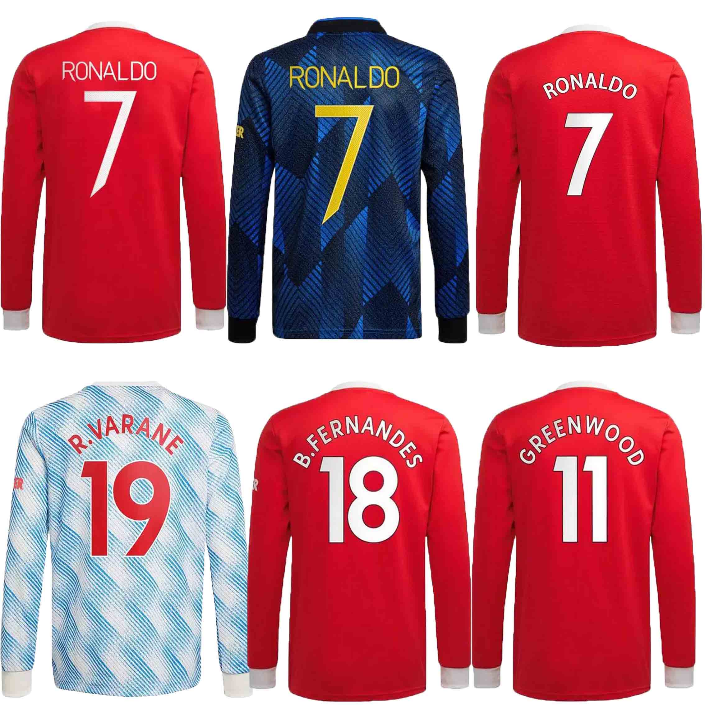 

21-22 Manchester long sleeve full #7 RONALDO soccer jerseys 2021 2022 B. FERNANDES MARTIAL RASHFORD men football shirts home away third mens adult united S-2XL