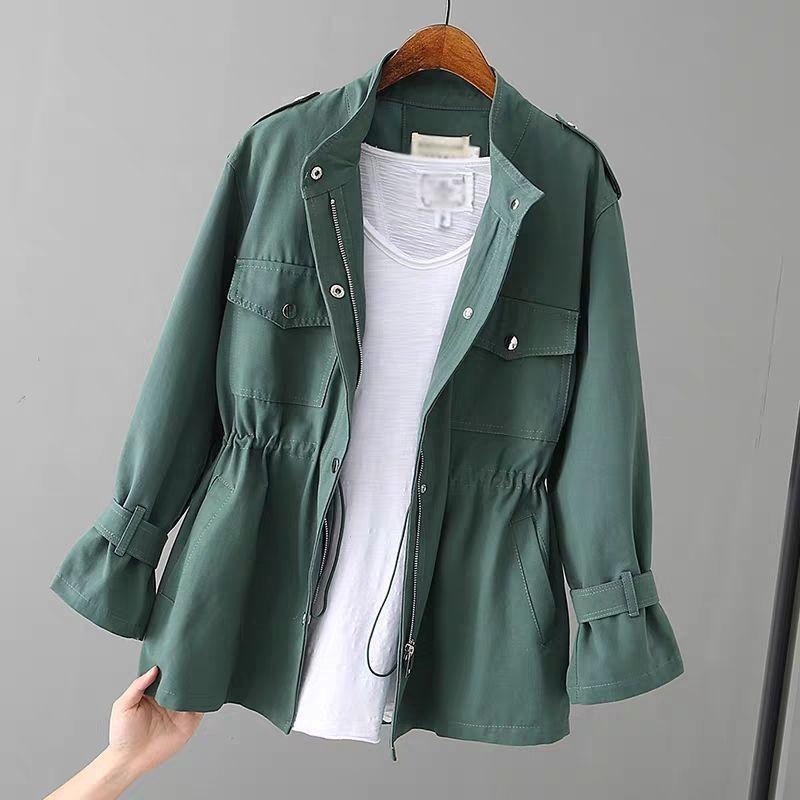 

Women's Trench Coats 2021 Autumn Wind Breaker Korean Wild Loose Stand-Collar Fashion Pink Jacket Female Student Windbreaker Coat Lining, Tan;black