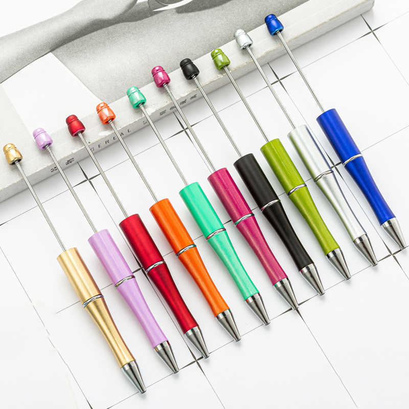 

Beadable Plastic Ballpoints DIY Student Add Beads Ballpoint Pens Bead Ball Pen Promotional Christmas Gifts Creative, 10 colors