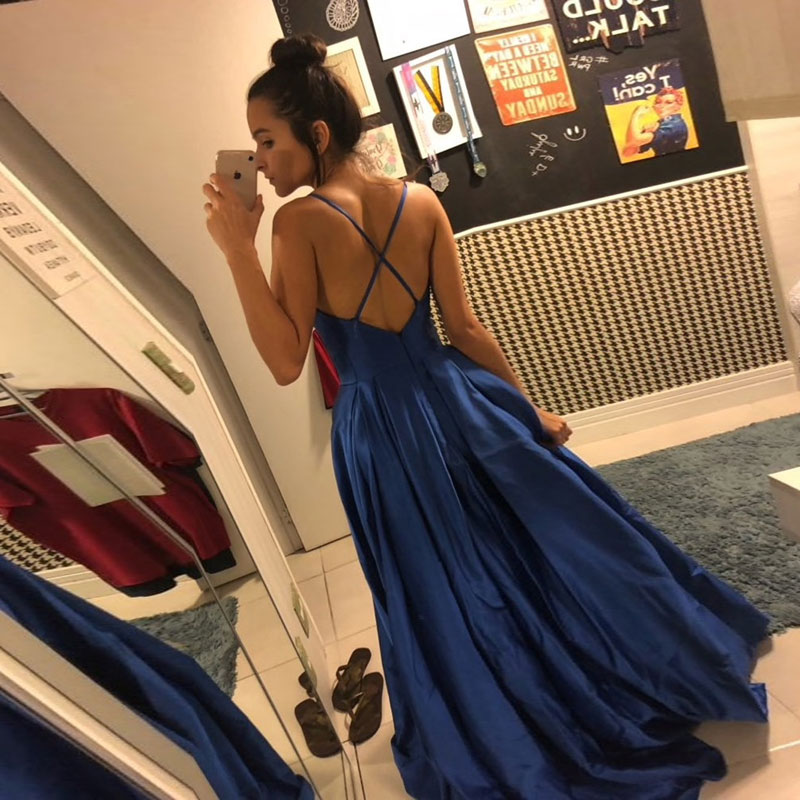 

Style Satin Deep V-neck Prom Dresses Woman Formal Evening Party Gowns Robes De Soiree, Light purple