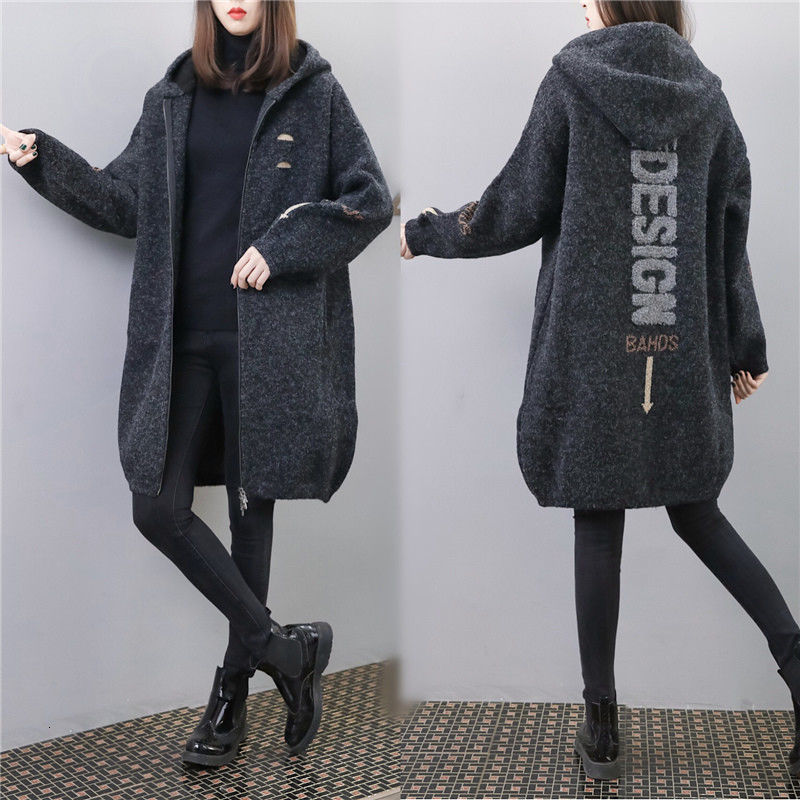 

Women's Trench Coats European Station Winter Style Quilted Fat Sister Thickened Letter Embroidery Loose and Thin Cardigan Hooded Jacket 2VT8, 1# shoe box
