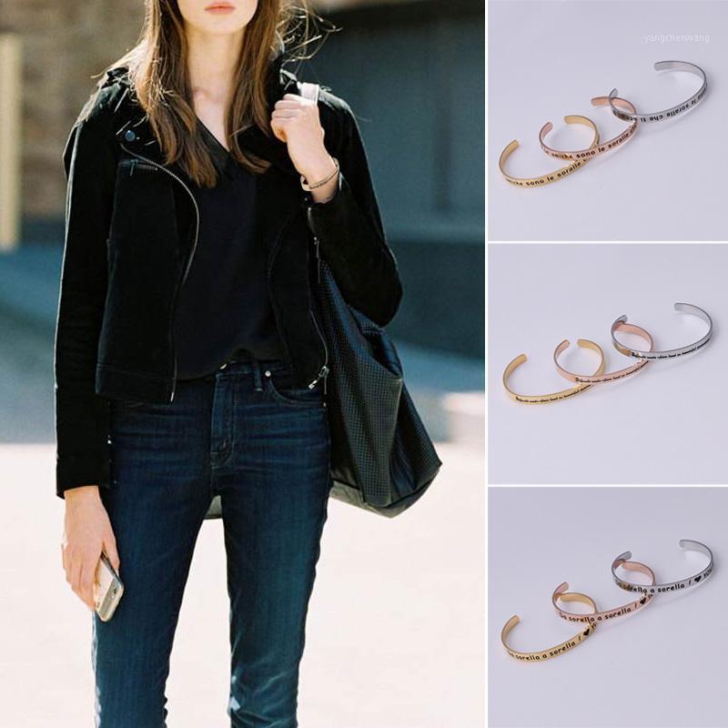 

C-shaped Stainless Steel Adjustable Lettering Bracelet Titanium Bangle For Women Girls Valentines Day Present J55