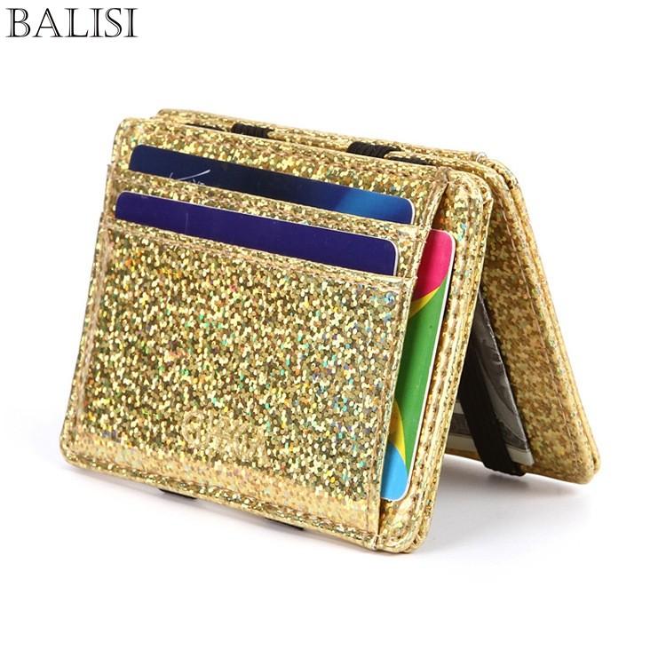 

Card Holders Laser Thin Holder Slim Rfid Two Fold Wallets Leather Driver License Cover Money Clip For Women's Wallet, Black