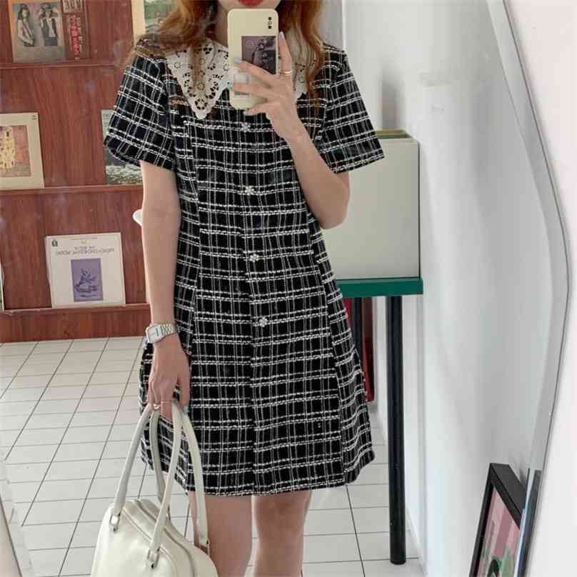 

Sweet Chic Gentle High Waist Korean Summer Short Sleeves OL Girls Lady Cute All Match Mini Dresses Vestidos 210525, Photo color