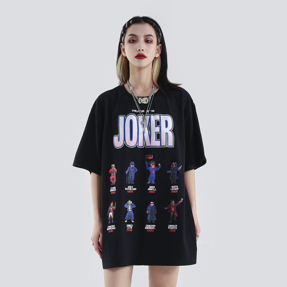 

2021 New Summer Design Origin Funny Joker Graphic Shirts Oversized Tees Women Clothing Streetwear Kawaii Clothes Cute Tops U1tl, Black
