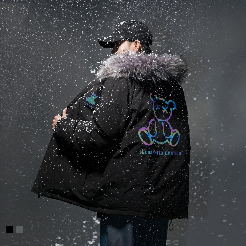 

2021 New Winter Jacket Men Parkas Hooded with Fur Hip Hop Reflactive Pattern Warm Thick Down Coat Streetwear Jackets Parka for Male A0pc, Gray