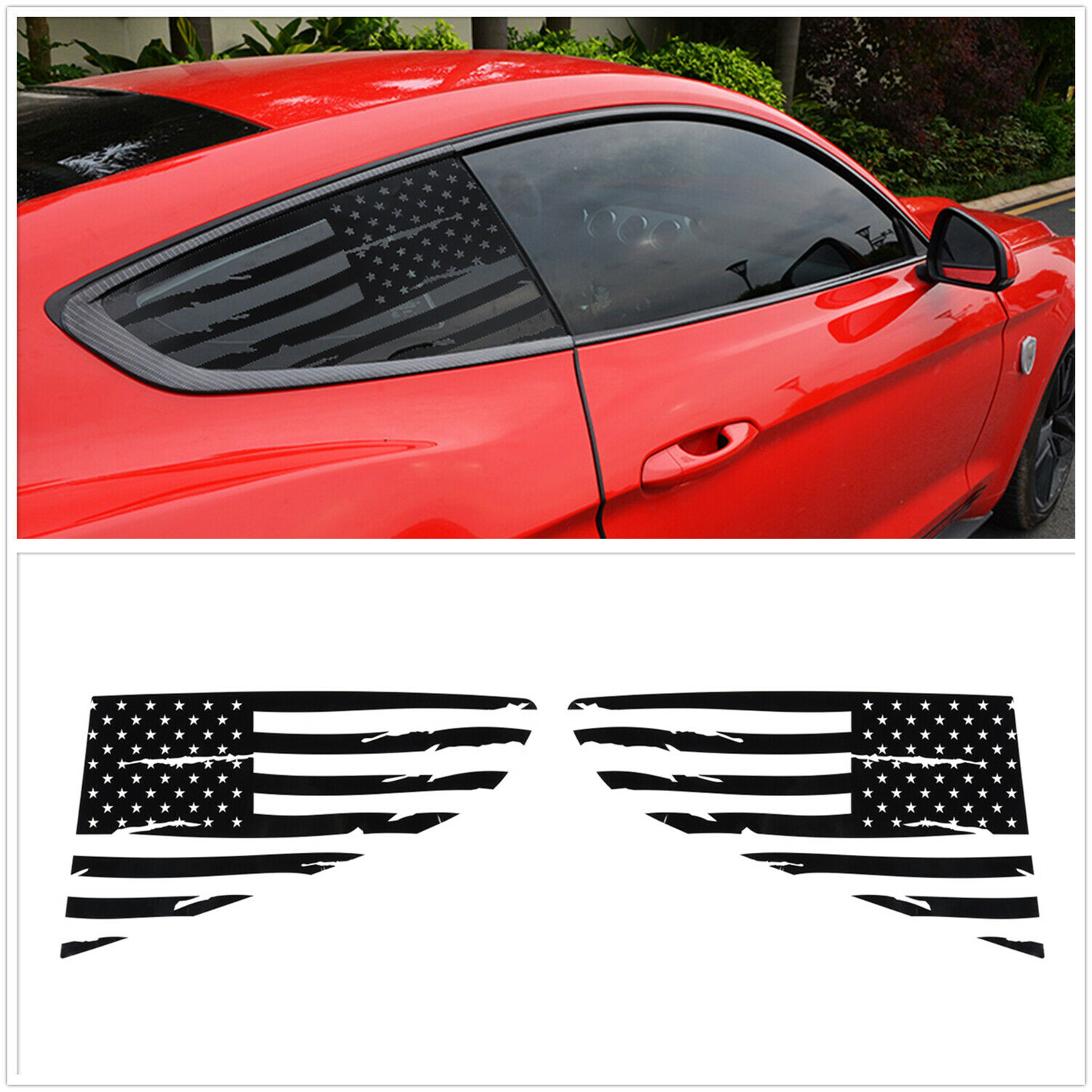 

Car Rear Quarter Window Decoration Stickers For Ford Mustang 2015-2020 American Flag, Black