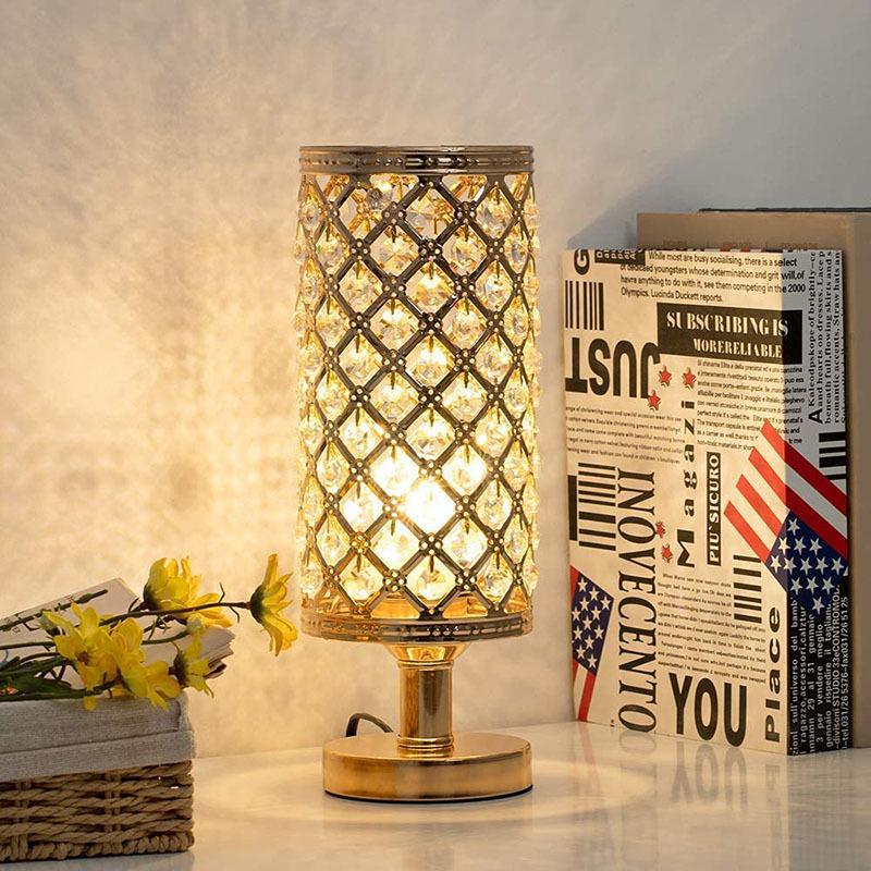 

Gold Crystal Table Lamp Simple Living Room Bedroom Bedside Night Lamp Crystal Living Room E27 Desk Decoration Desk
