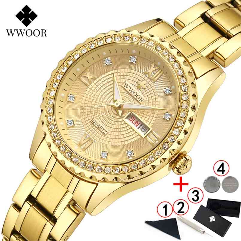 

Watches Woman Famous Brand Gold Elegant Ladies Wrist Watch Waterproof Women Relogio Feminino 210707, Silver-gold-add-box