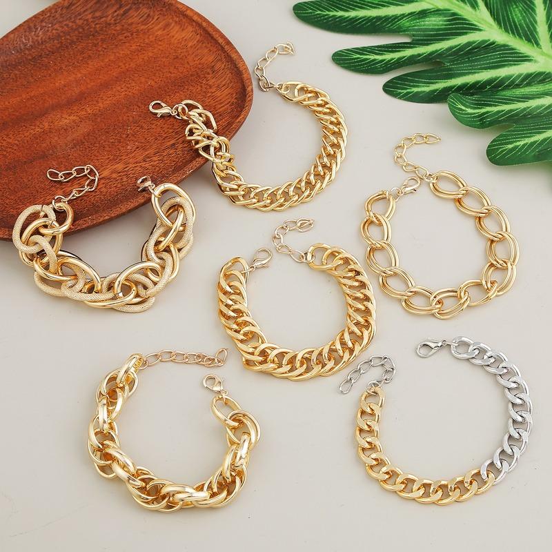 

Link, Chain 6 Style Punk Cuban Bracelets For Women Miami Boho Simple Thick Gold Color Hip Hop Bangles Fashion Jewelry Gift