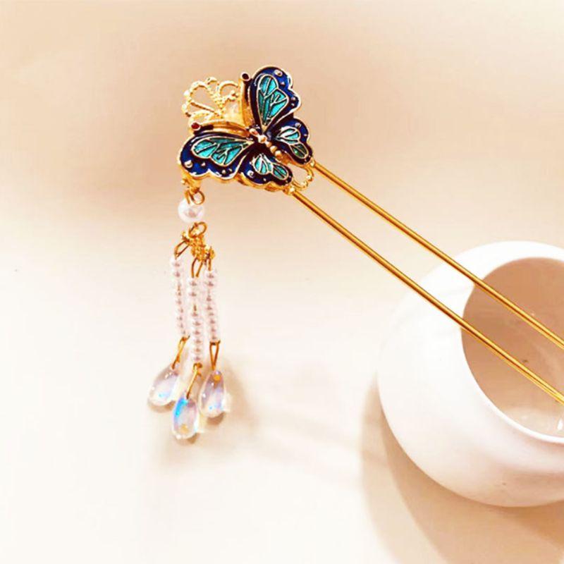 

Hair Clips & Barrettes Hairpin Hanfu Butterfly Clip For Women Fork Chinese Accessories Vintage Headwear Head Jewelry, Golden;silver
