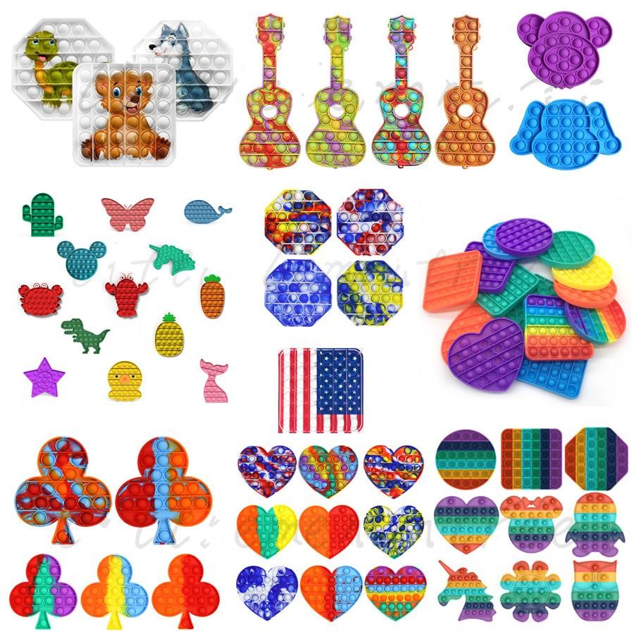 

30 Styles Push Pop Fidget Toy Rainbow Bubble Sensory Autism Special Needs Stress Reliever It Squeeze Sensory Toy for Kids Family DHL
