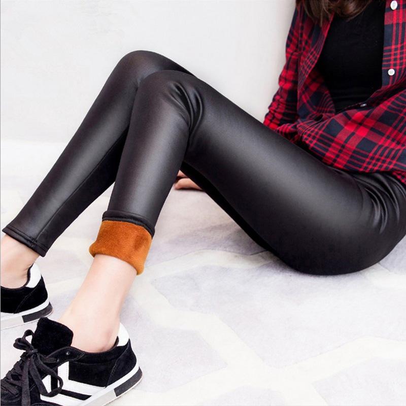 

Women's Pants & Capris Leather Trousers Winter Plus Velvet Legging Fleece Leggings Elastic, Black;white