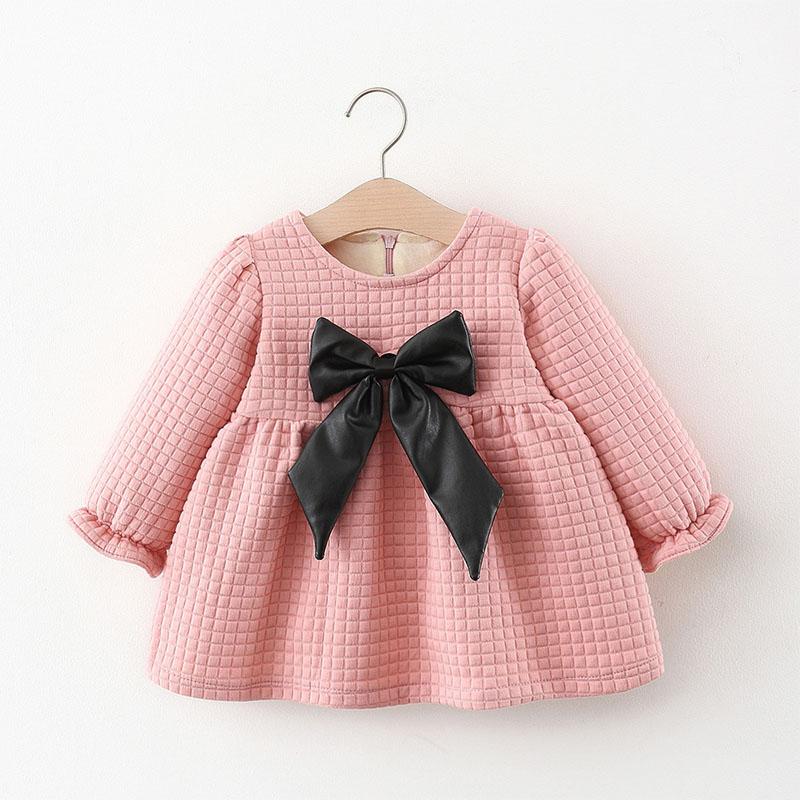 

Girl's Dresses 0-2 Years Infant Baby Girls Bow Cute Fashion Toddler Kids Princess Solid Plaid Costume Borns Winter Vestidos, Af634grey