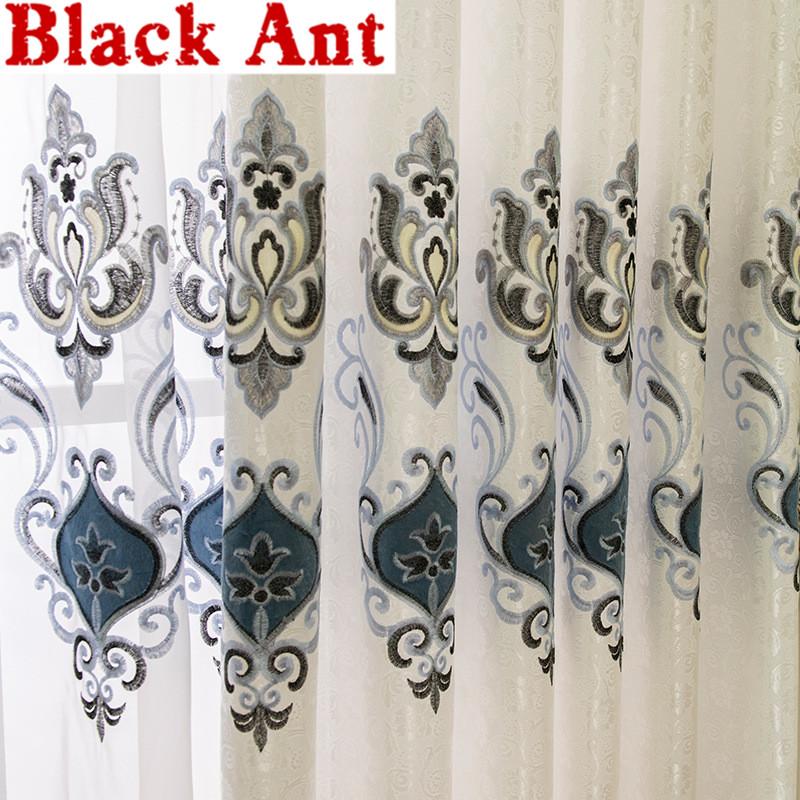 

Water-Soluble Embroidery Curtain Blackout For Living Room European Sheer Curtain Bedroom Kitchen Drape Panel Customed X-ZH232, Tulle 2