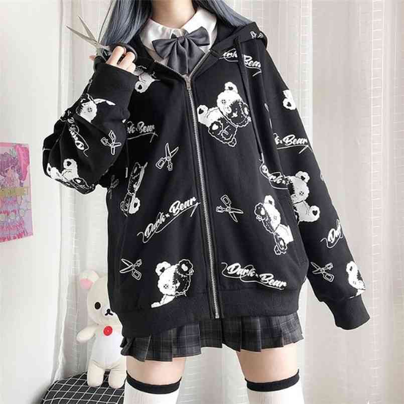 

Deeptown Gothic Sweatshirt Women Black Zip Up Hoodie Fashion Autumn Clothes E Girl Hoodies Korean Long Sleeve Emo Pullover 210817