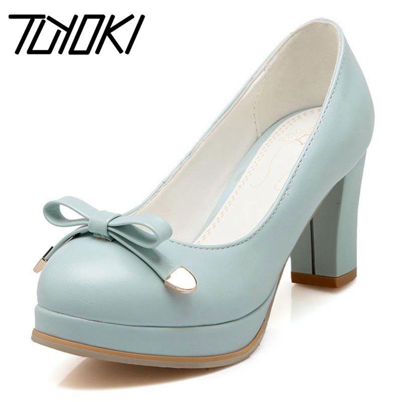 

Tuyoki Size 33-43 Office Lady High Heel Shoes Women Round Toe Bowtie Platform High Heels Pumps Sexy Female Party Club Footwear, Blue