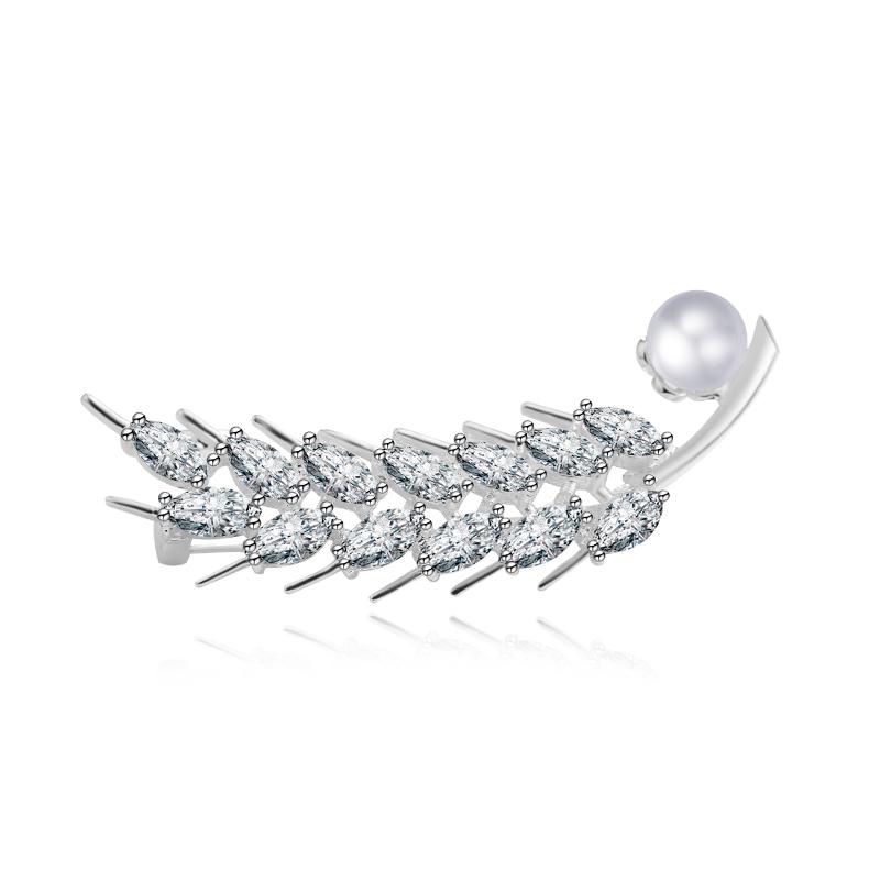 

Pins, Brooches Elegant Wheat Ear Imitation Pearl Pins Luxury Cubic Zirconia Scarf Brooch Wedding Jewelry For Women Men Gifts Broche