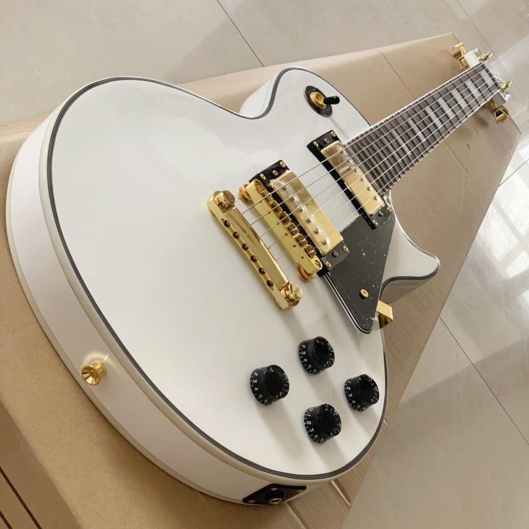 

Classic electric guitar, white card guitar, made of mahogany solid wood, professional performance level, moving timbre, free delivery to home.