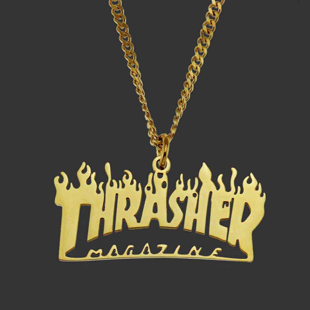 

amulet neck pendants hiphop hip hop fashion trend flame letter titanium steel pendant necklace men's and women's accessories, Silver