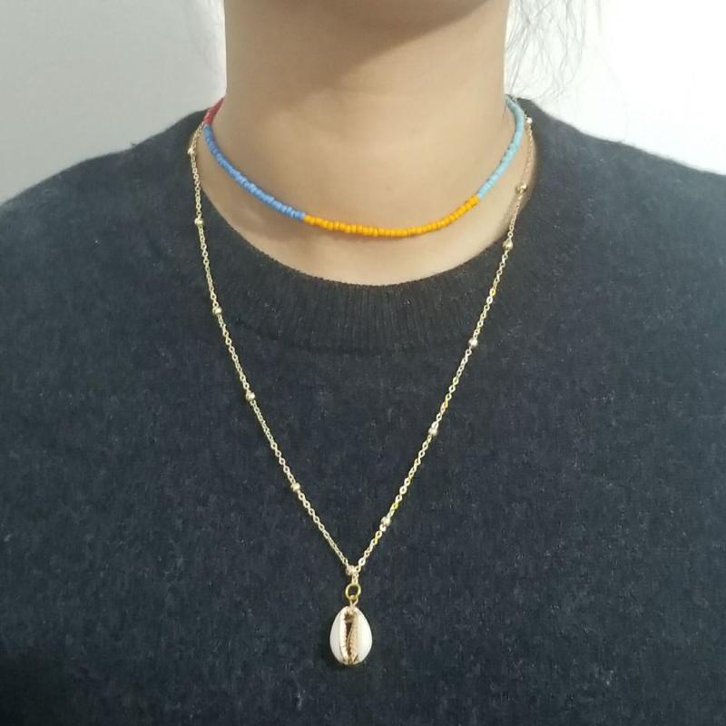 

Chains 2 Pcs Colorful Beaded Chain Shell Pendant Necklace For Women Choker Aesthetic Boho Vintage Collier Femme Jewelry Year Gift, Silver