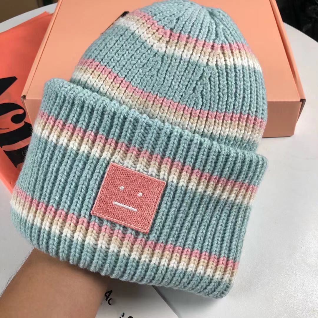 

Ac Studios Smiling Face Used Beanie Hat Winter Women Skull Caps Warm Couple Lovers Acne Hats Tij Street Hip-Hop Wol Cap xwl, Blue;gray