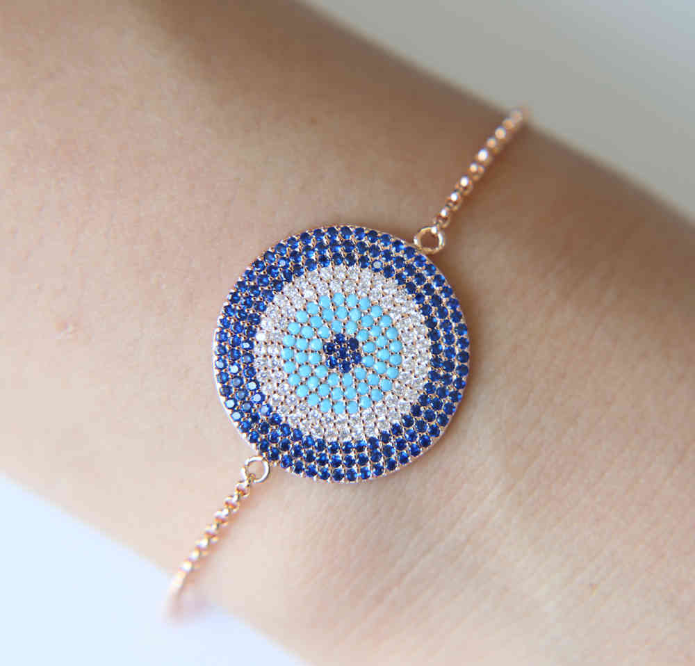 

big 10 raw cz paved round disco charm slider chain fashion turkish bohemia adjust bracelet
