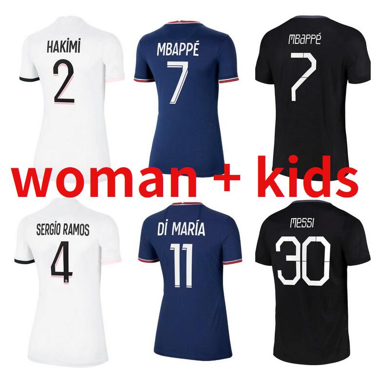 

WOMEN Paris messi SERGIO RAMOS Soccer Jerseys 2021 2022 fourth Home Away HAKIMI MBAPPE 21 22 football Shirt DI MARIA uniforms ICARDI VERRATTI, Black;yellow