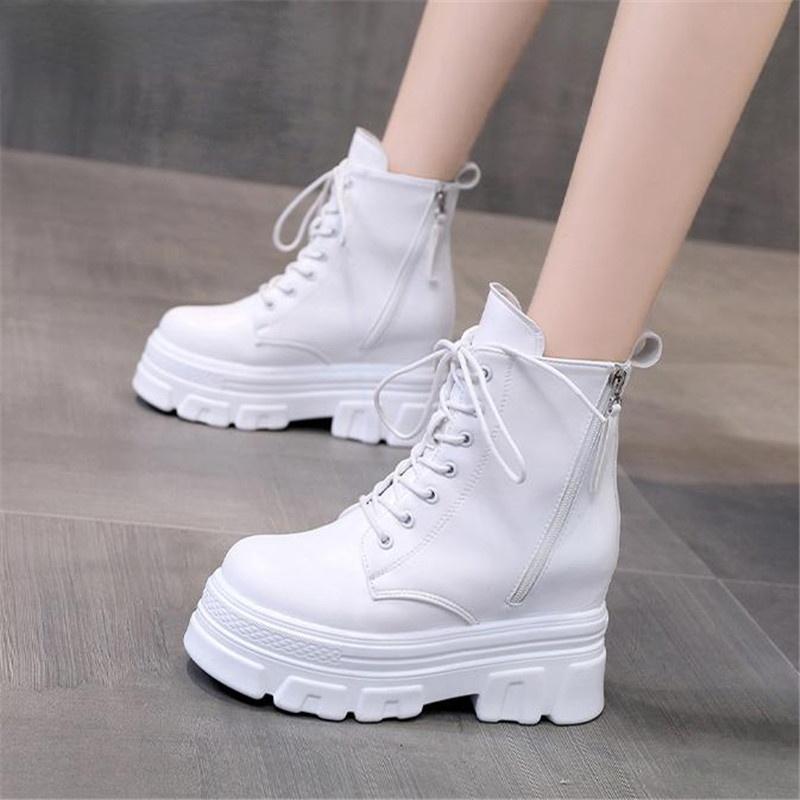 

Dress Shoes Women Motorcycle Boots Wedges Woman High Heel Platform Lace Up Black Girls Ankle Round Toe