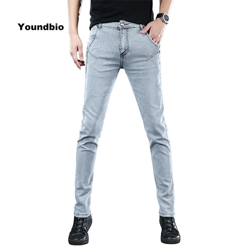 

Men's Jeans 2021 Autumn Men Brand Casual Pants Cotton Elastic Regular Slim-Fit Denim Trousers Gray Blue Male
