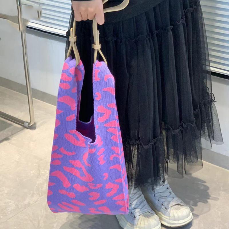 

Evening Bags Designer Leopard Crochet Women Handbags Brands Knitting Wrist For Fashion Shoulder Bag Female Tote Shopper Purse 2022