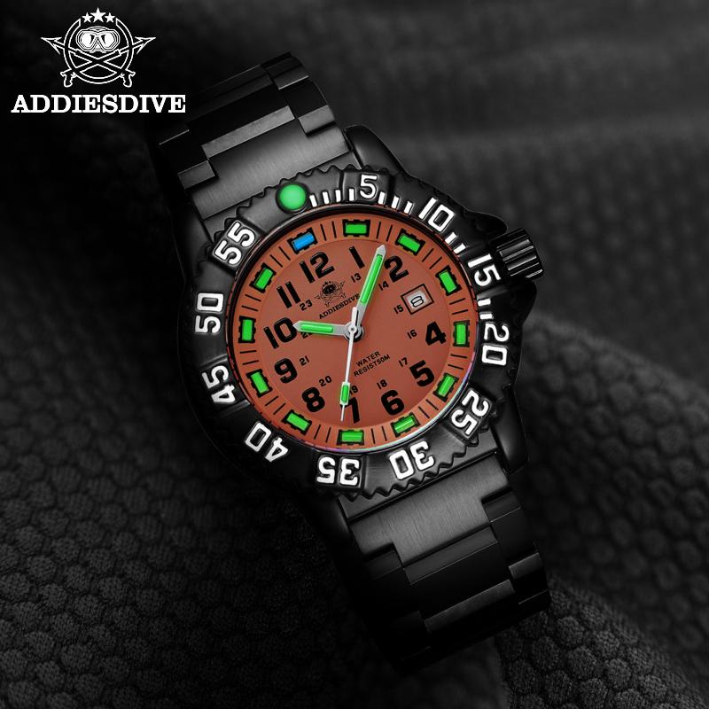 

Wristwatches ADDIES Men Military Watches Top Brand Fahsion Orange Dial Sports Waterproof Stainless Quartz Watch Men's Orologio Da Uomo, Silicone a