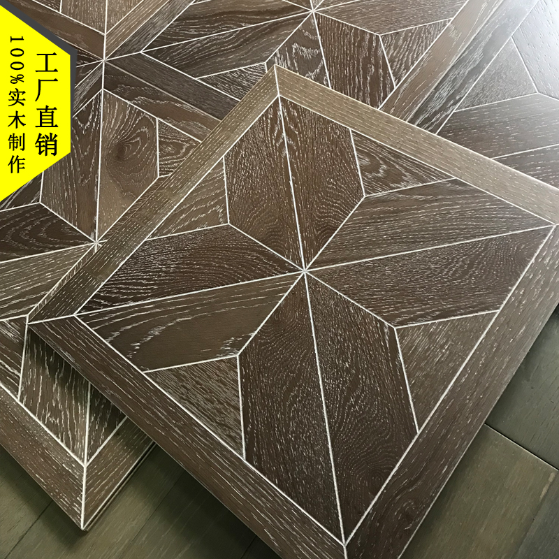 Dark color white oak parquet tile wood flooring underheating medallion work art set wall decal wallpaper ceramic living room-image-403411188