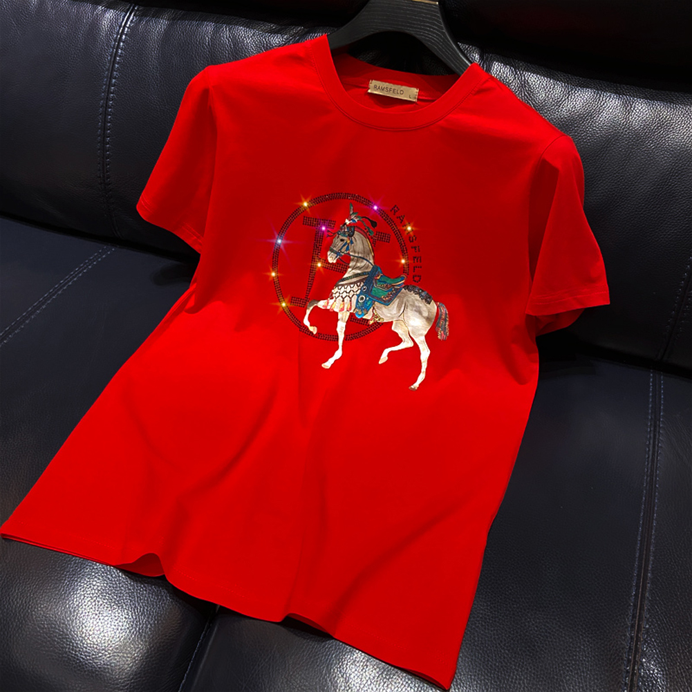 

5 colors new summer Tshirts Hot Drilling H horse pattern Tees for men short sleeve t shirts size M-5XL, White;black