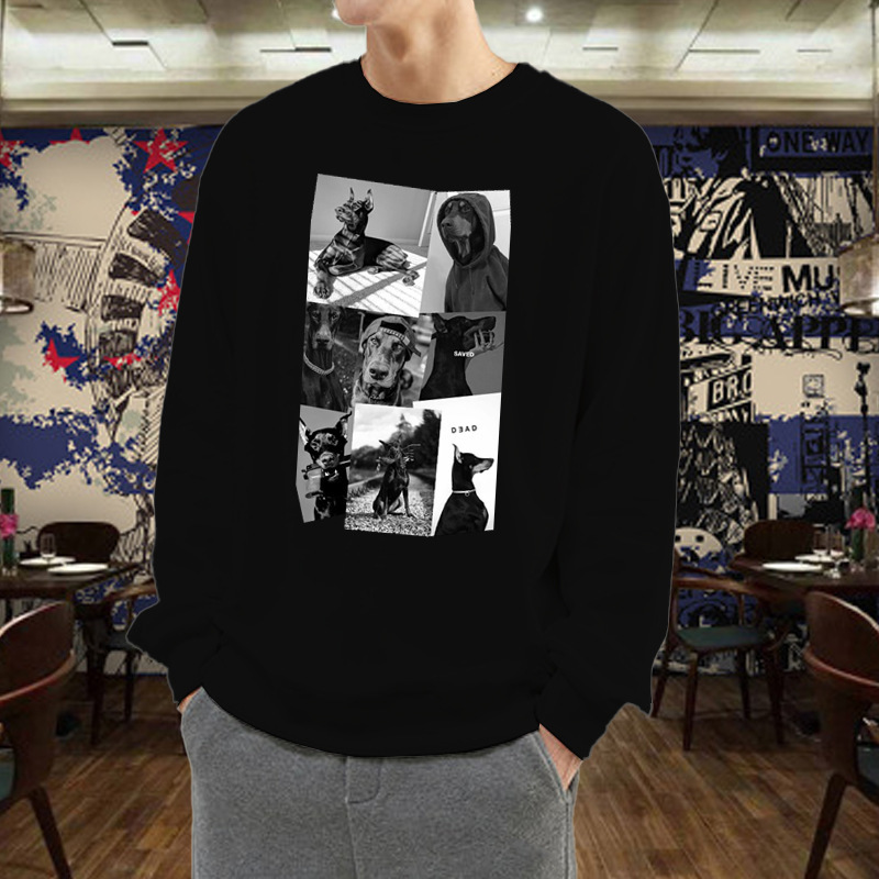

autumn new with hoodls sweater men's large casual trend dober printed sweater, Black